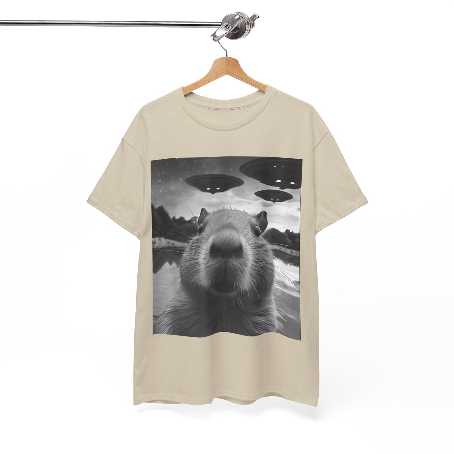 Funny Graphic Tee Capybara Selfie with UFOs Weird T-Shirt