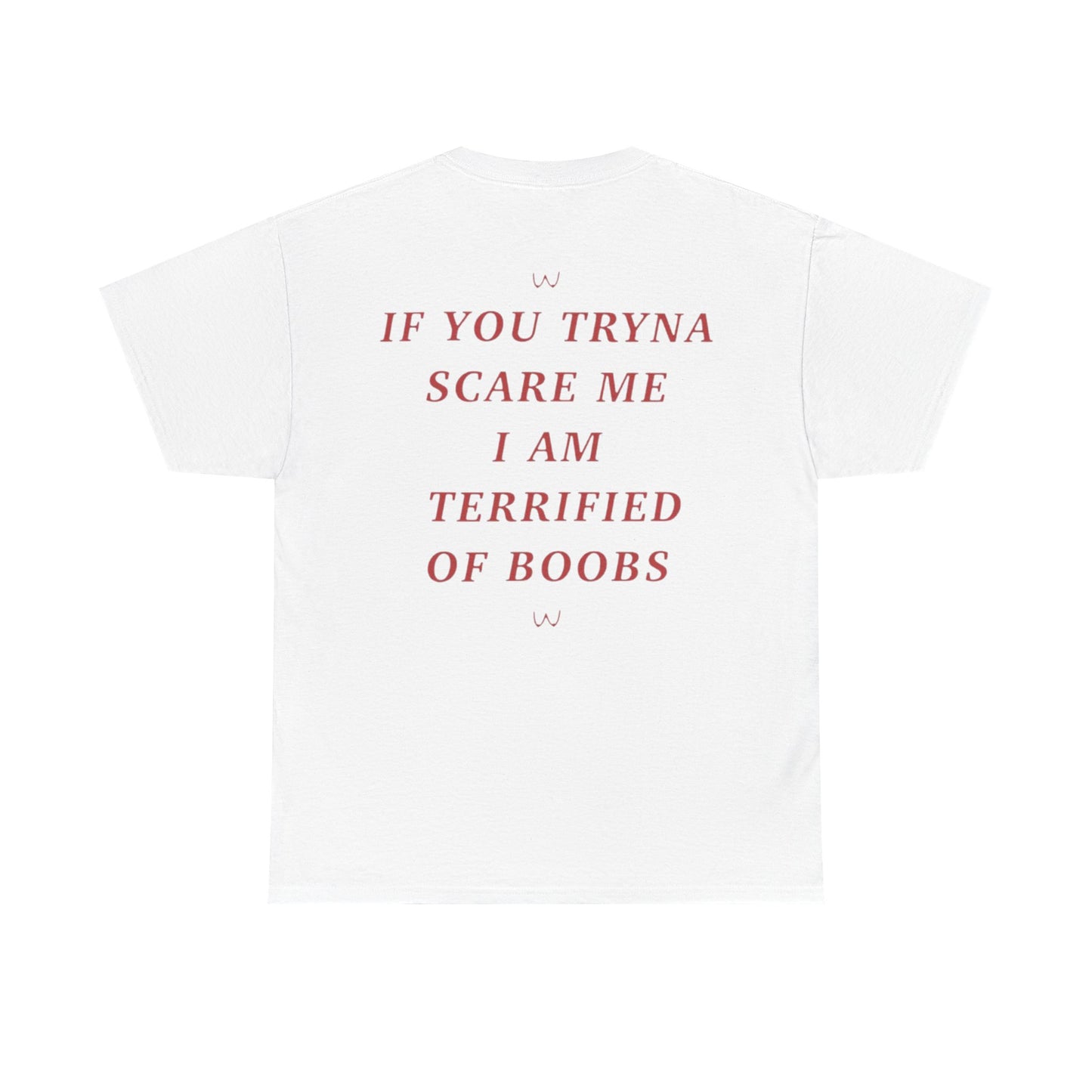 If You Tryna Scare Me I Am Terrified Of Boobs Funny Shirt – hilarious graphic tee for men and women who love adult humor.